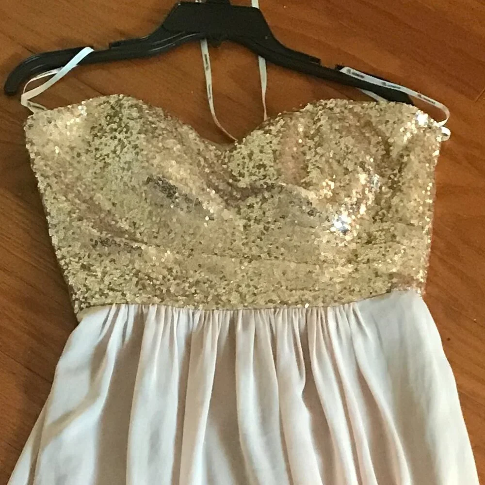 B2 JASMINE: PINK SEQUIN AND CHIFFON STRAPLESS MAXIDRESS SIZE  10 - Picture 4 of 4